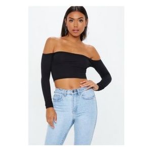 Missguided long sleeve jersey bardot crop top